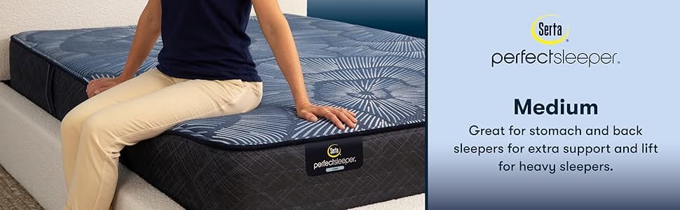 Banner speaking to the medium feel of the mattress and how it benefits stomach and back sleepers