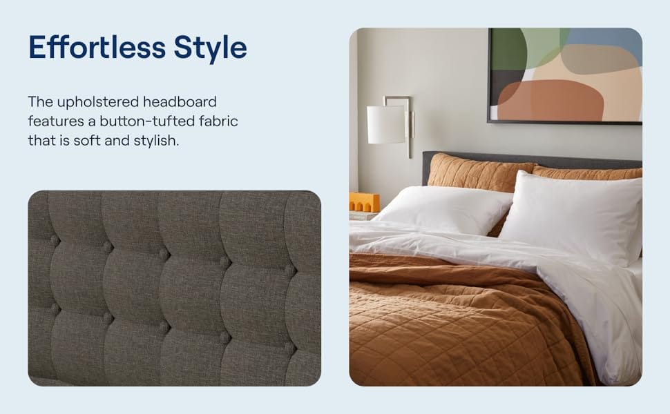 Effortless Style - The upholstered headboard features a button-tufted fabric.