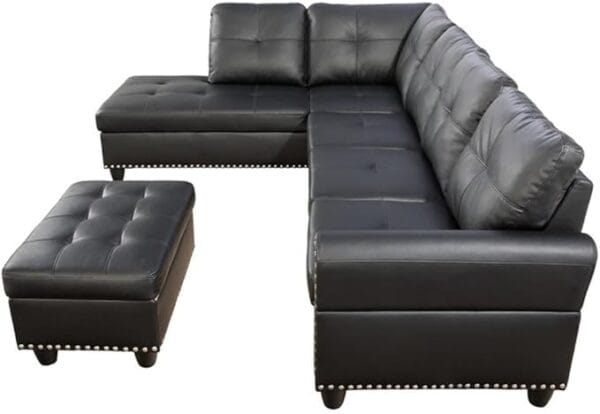 Alger 3 Piece Faux Leather Sectional Three Posts Leather Type