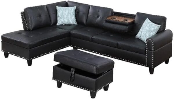 Alger 3 Piece Faux Leather Sectional Three Posts Leather Type