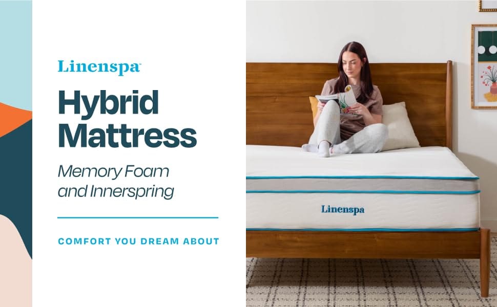 linenspa hybrid mattress girl sitting on bed reading a magazine comfy supportive mattress